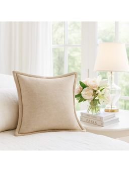 THROW PILLOW - Elegance Solid Beige Flanged Cushion Cover