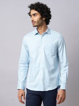 Turtle - Men Cotton Slim Fit Light Blue Checkered Formal Shirt
