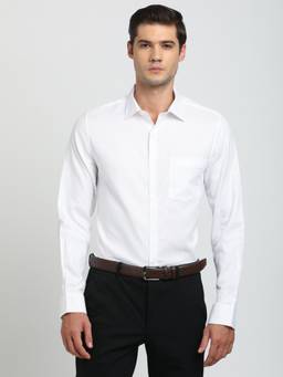 Turtle - Men Cotton Slim Fit White Dobby Textured Formal Shirt