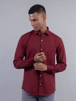Turtle - Men Cotton Slim Fit Maroon Solid Formal Shirt