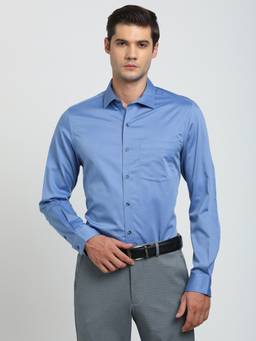 Turtle - Men Cotton Slim Fit Blue Solid Formal Shirt