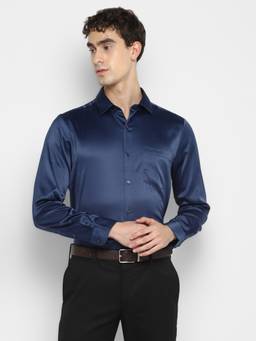 Turtle - Men Poly Satin Regular Fit Blue Solid Party Shirt