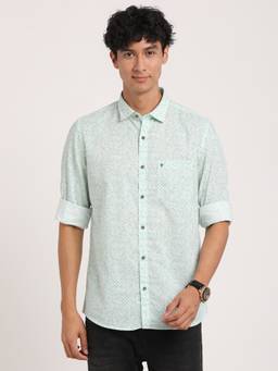 Turtle - Men Cotton Slim Fit Mint Green Printed Casual Shirt