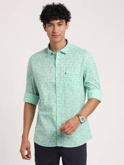 Turtle - Men Cotton Slim Fit Mint Green Printed Casual Shirt