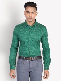 Turtle - Men Cotton Slim Fit Green Printed Casual Shirt