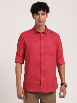 Turtle - Men Cotton Slim Fit Pink Printed Casual Shirt