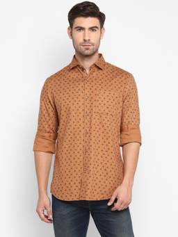 Turtle - Men Cotton Slim Fit Brown Printed Casual Shirt