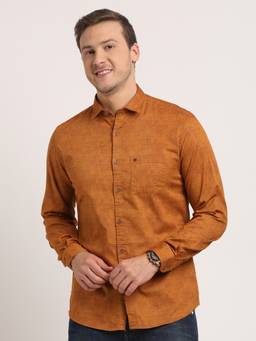 Turtle - Men Cotton Slim Fit Brown Printed Casual Shirt