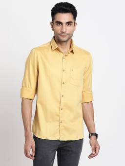 Turtle - Men Pc Stretch Slim Fit Yellow Solid Casual Shirt