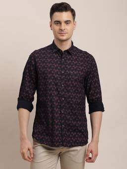 Turtle - Men Cotton Indigo Slim Fit Brown Printed Casual Shirt