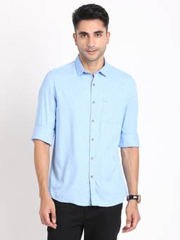 Turtle - Men Cotton Tencel Slim Fit Sky Blue Printed Full Sleeve Casual Shirt