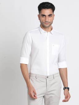 Turtle - Men Cotton Slim Fit White Solid Casual Shirt