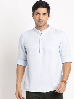Turtle - Men Cotton Lyolin Slim Fit Light Blue Solid Casual Shirt
