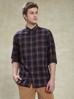 Turtle - Men Cotton Indigo Slim Fit Navy Checkered Casual Shirt