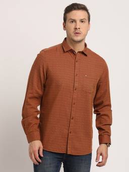 Turtle - Men Cotton Slim Fit Brown Printed Casual Shirt