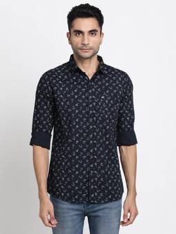 Turtle - Men Cotton Slim Fit Navy Casual Shirt