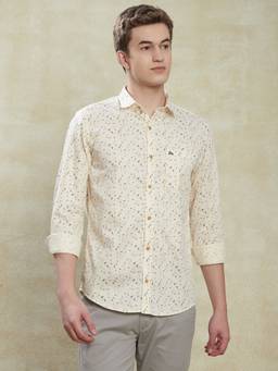Turtle - Men Cotton Slim Fit Cream Casual Shirt