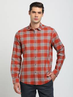 Turtle - Men Cotton Slim Fit Orange Casual Shirt
