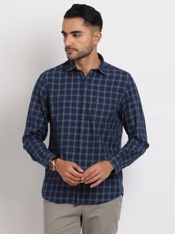 Turtle - Men Cotton Slim Fit Navy Blue Casual Shirt