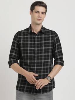 Turtle - Men Cotton Melange Slim Fit Black Casual Shirt