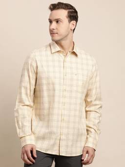 Turtle - Men Cotton Slim Fit Beige Casual Shirt