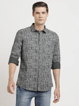 Turtle - Men Cotton Slim Fit Grey Casual Shirt
