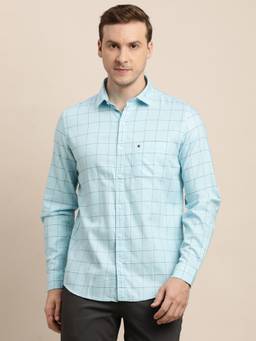 Turtle - Men Cotton Slim Fit Light Blue Casual Shirt