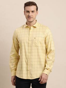 Turtle - Men Cotton Slim Fit Yellow Casual Shirt
