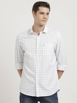 Turtle - Men Cotton Slim Fit White Check Full Sleeve Casual Shirt
