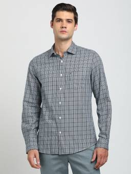 Turtle - Men Cotton Slim Fit Grey Casual Shirt