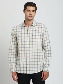 Turtle - Men Cotton Slim Fit Beige Casual Shirt