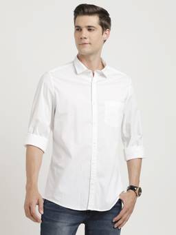 Turtle - Men Cotton Stretch Slim Fit White Solid Full Sleeve Casual Shirt