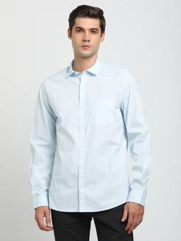 Turtle - Men Cotton Stretch Slim Fit Light Blue Casual Shirt