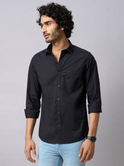 Turtle - Men Cotton Stretch Slim Fit Black Casual Shirt