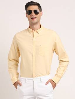 Turtle - Men Cotton Slim Fit Yellow Solid Full Sleeve Casual Shirt