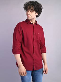 Turtle - Men Cotton Slim Fit Red Casual Shirt