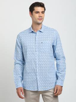 Turtle - Men Cotton Linen Slim Fit Light Blue Casual Shirt