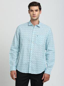 Turtle - Men Cotton Linen Slim Fit Blue Casual Shirt