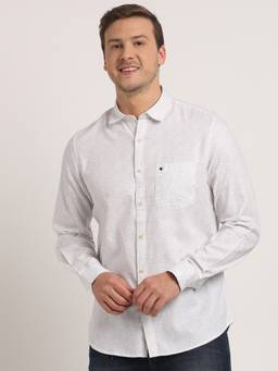 Turtle - Men Cotton Slim Fit White Printed Full Sleeve Casual Shirt
