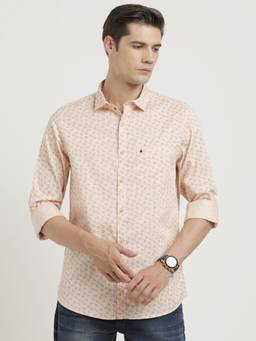 Turtle - Men Cotton Slim Fit Light Peach Printed Full Sleeve Casual Shirt