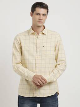 Turtle - Men Cotton Slim Fit Beige Casual Shirt