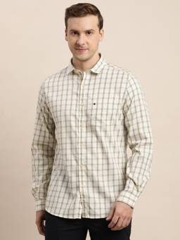 Turtle - Men Cotton Slim Fit Beige Casual Shirt