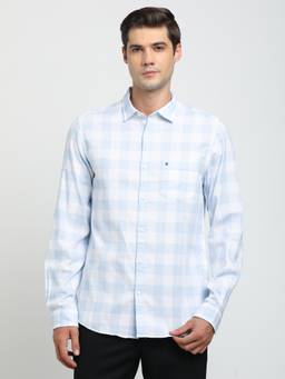 Turtle - Men Cotton Slim Fit Light Blue Casual Shirt