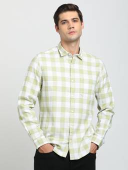 Turtle - Men Cotton Slim Fit Light Olive Casual Shirt