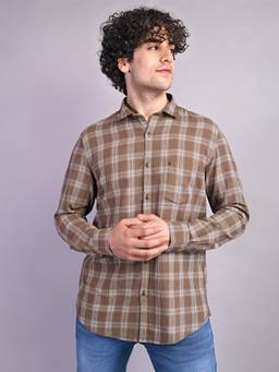 Turtle - Men Cotton Slim Fit Brown Casual Shirt