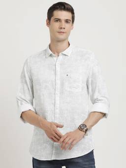 Turtle - Men Cotton Slim Fit Grey Printed Full Sleeve Casual Shirt
