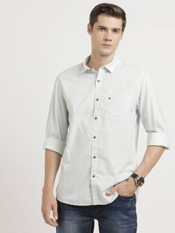 Turtle - Men Cotton Slim Fit Grey Printed Full Sleeve Casual Shirt
