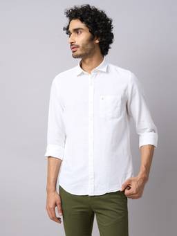 Turtle - Men Cotton Linen Slim Fit White Casual Shirt