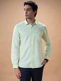 Turtle - Men Cotton Linen Slim Fit Pista Green Casual Shirt