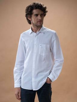 Turtle - Men Cotton Linen Slim Fit White Casual Shirt